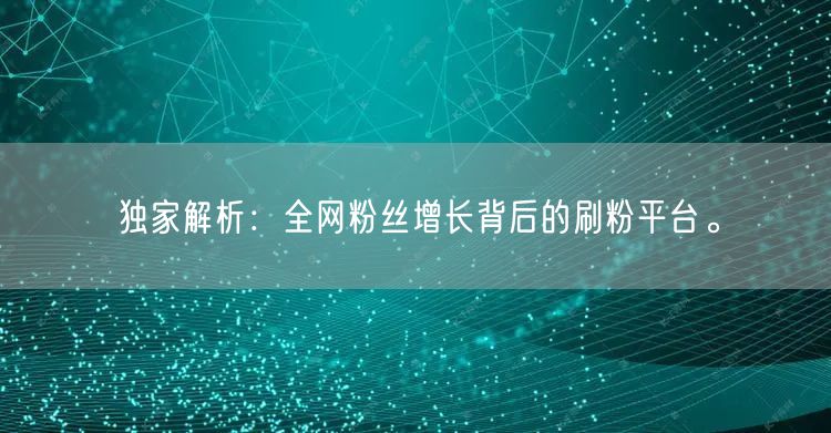 独家解析：全网粉丝增长背后的刷粉平台。
